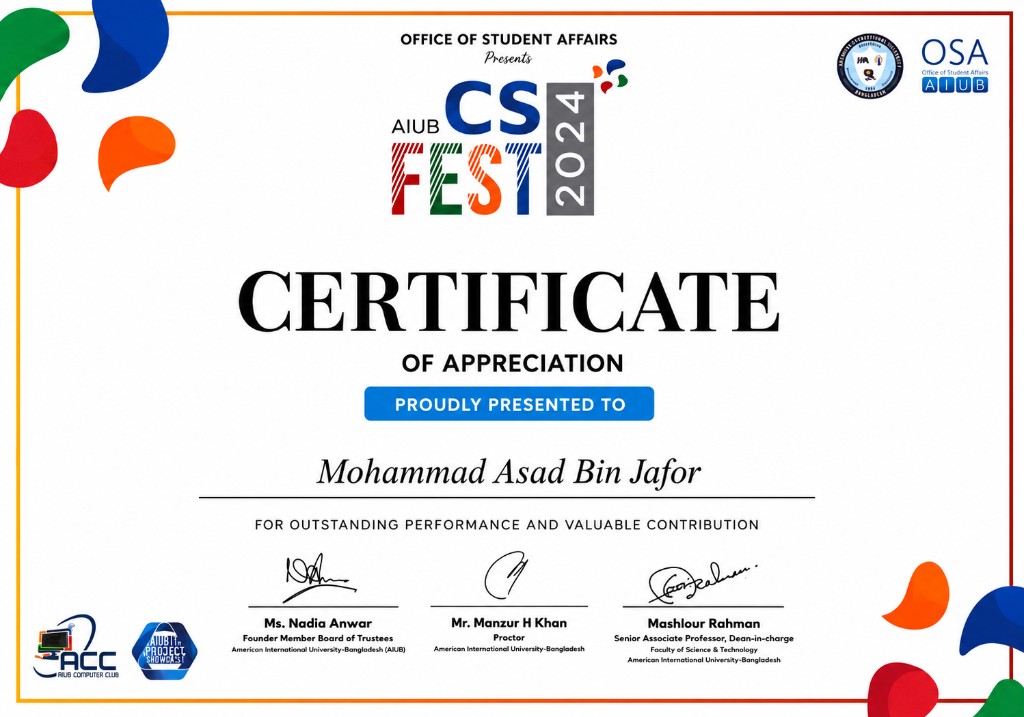 Mohammad Asad Bin Jafor | Full Stack Web Developer & CSE Student