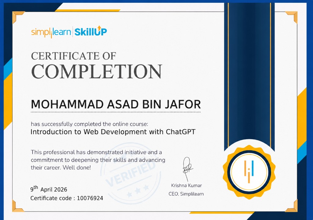 Mohammad Asad Bin Jafor | Full Stack Web Developer & CSE Student